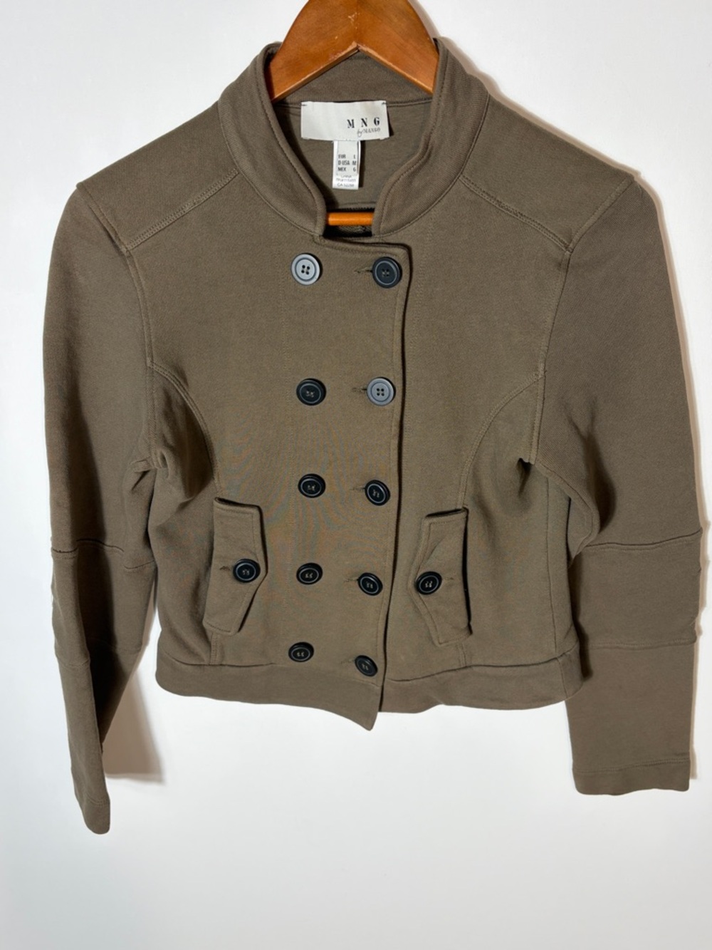 MNG by Mango Cropped Military Jacket Tan Double Breasted M